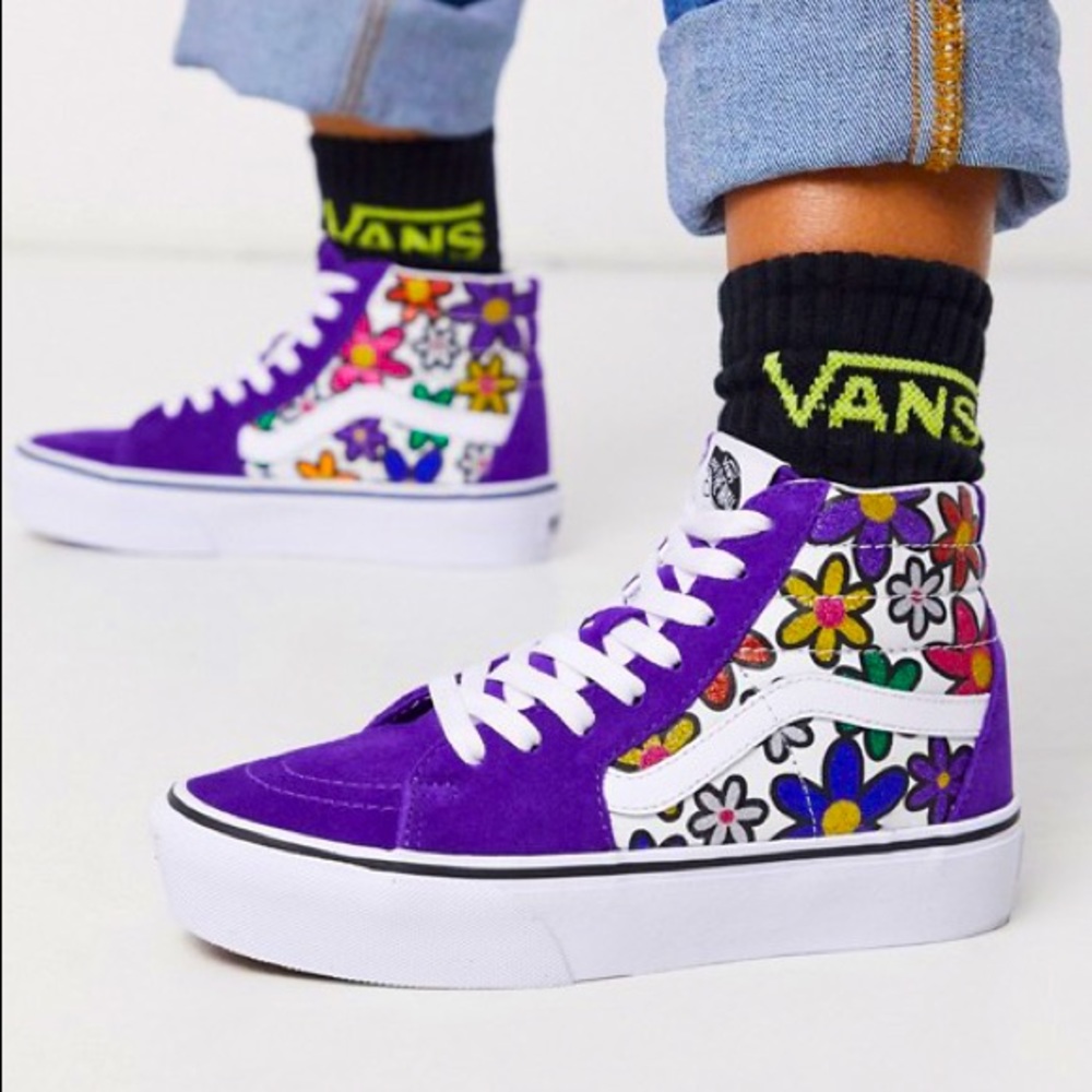 SK8 high platform 2.0 Glitter Daisies -Rainbow